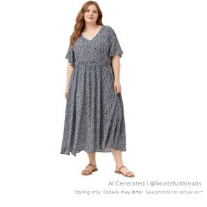 Navy Ditsy Floral Maxi Dress Flowy Cottagecore Boho Plus 4X NWT